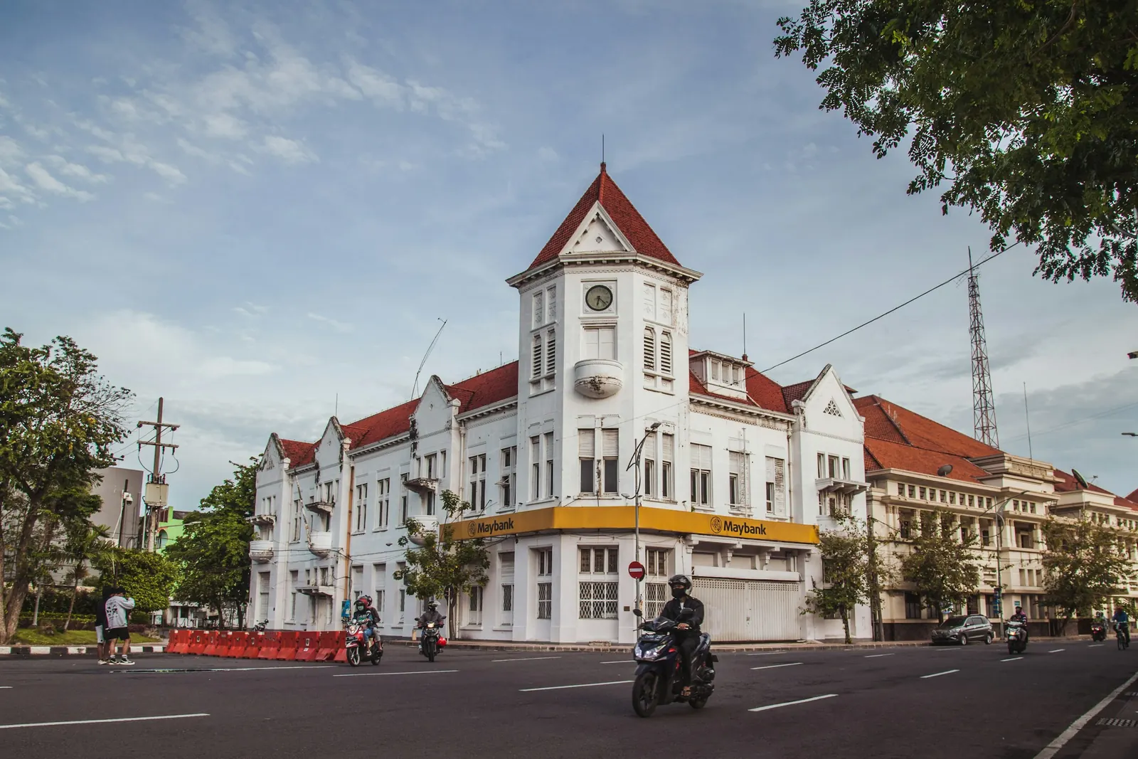 A Dutch-era bank building with a clock tower in Surabaya’s old town