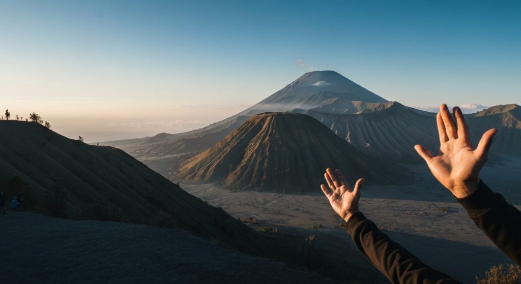 budget vs luxury bromo tour — Photorealistic editorial travel photograph relevant to: The dedicated Mount Bromo sunrise