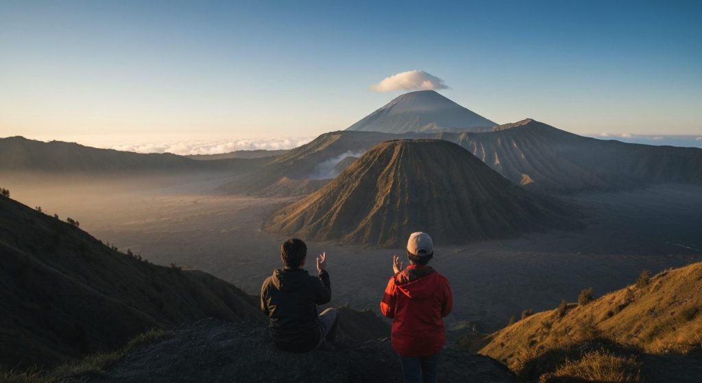 bromo tour fitness level required — Photorealistic editorial travel photograph relevant to: The dedicated Mount Bromo su