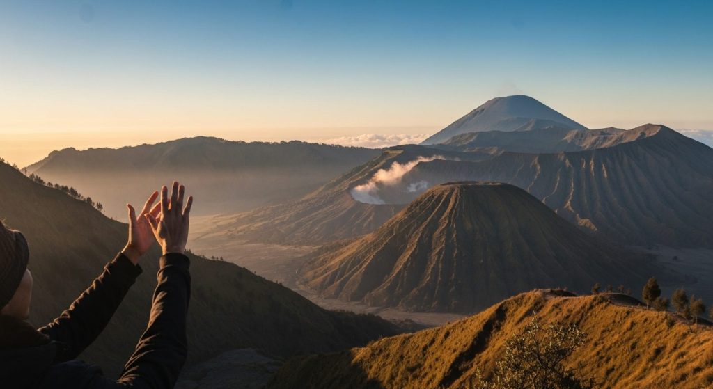 bromo sunrise photography tips — Photorealistic editorial travel photograph relevant to: The dedicated Mount Bromo sunri