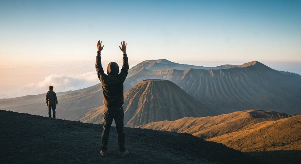 bromo tour safety altitude sickness — Photorealistic editorial travel photograph relevant to: The dedicated Mount Bromo
