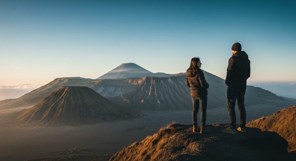 is bromo sunrise tour worth it — Photorealistic editorial travel photograph relevant to: The dedicated Mount Bromo sunri