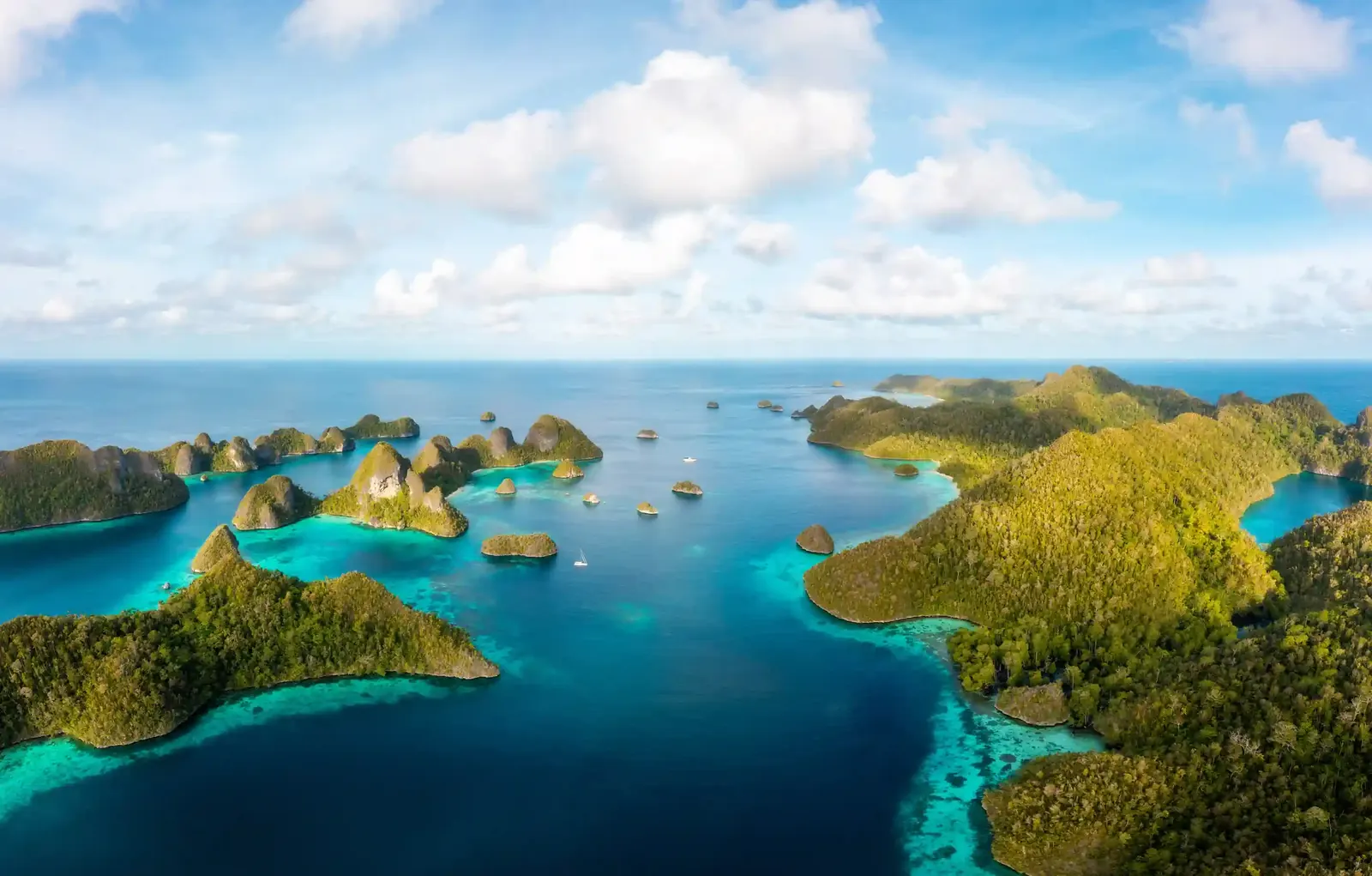 Karst islands and reefs of Raja Ampat seen from the air