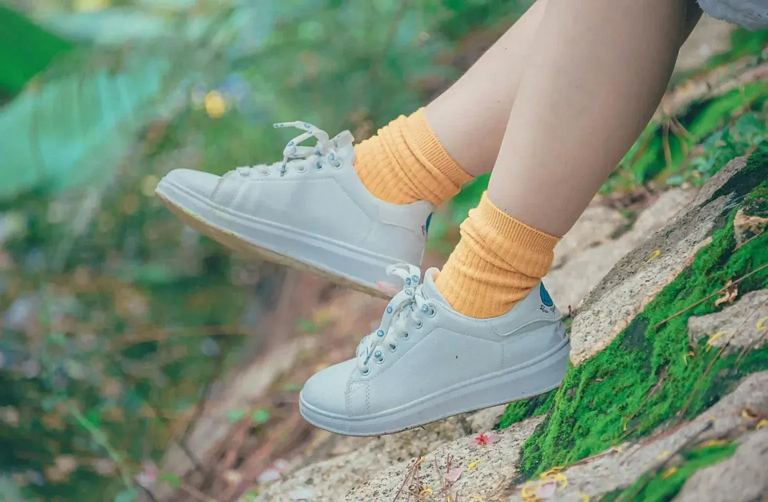 Close-up of trainers on a rocky trail